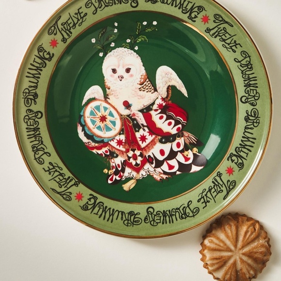 Anthropologie Taychamaythakool   12  Days Christmas Dessert  Plate Drummer - Picture 1 of 2